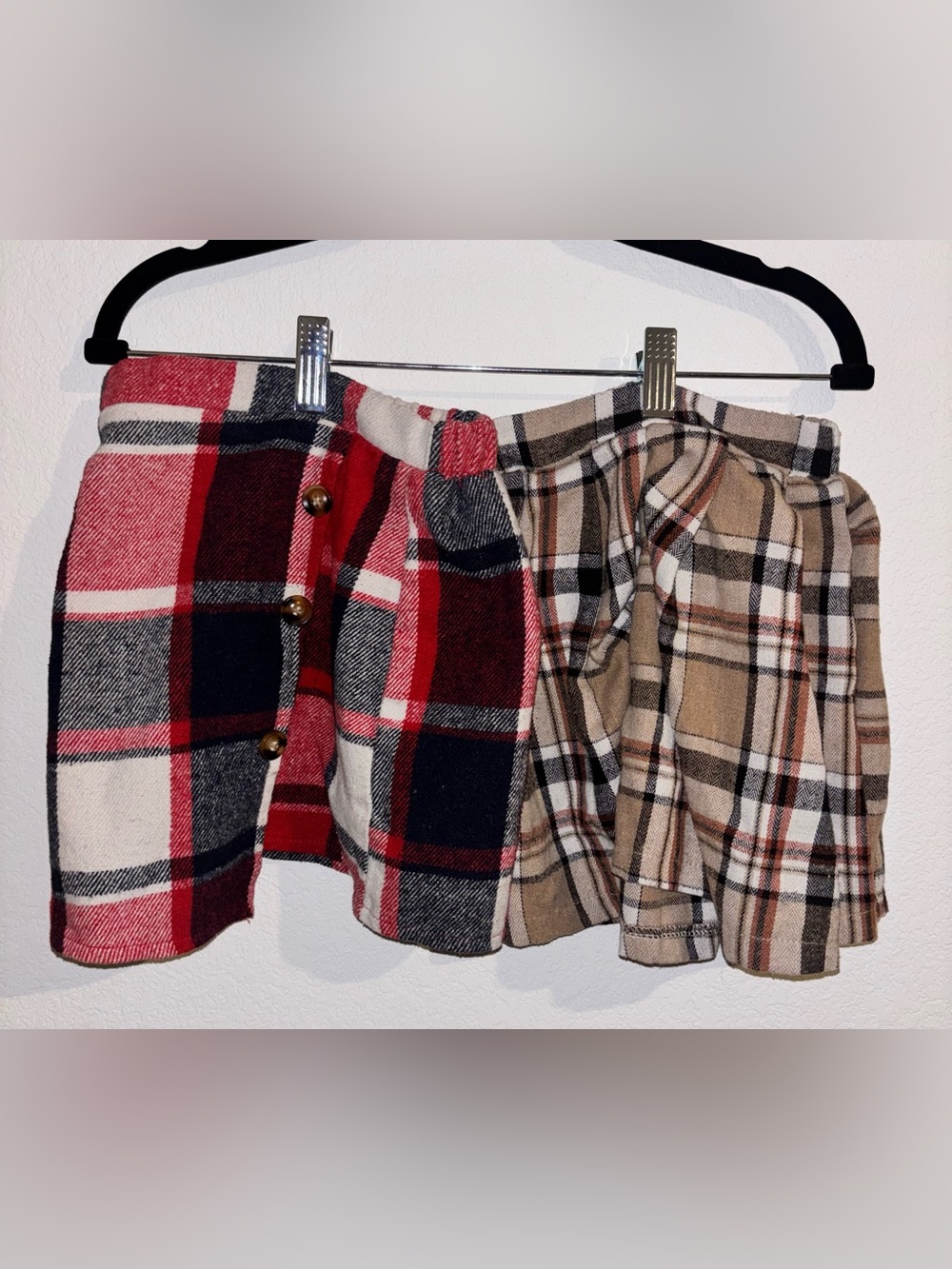 Plaid Button-Front Mini Skirt Duo - Red & Tan